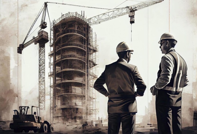 Construction professionals reviewing a building site